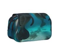 West Indian Manatees Printed Flip Pencil Case with 2 Compartments, Large Capacity, Portable Stationery Organizer for School, Travel and Art