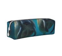 West Indian Manatees Printed Leather Pencil Case Simple Pen Pencil Pouch Office Large Pencil Bag Stationery Box for Men Women Teens Students