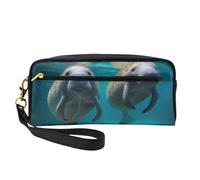 West Indian Manatees Printed Makeup Bag for Women Travel PU Leather Cosmetic Bag with Wristlet Toiletry Bag