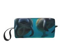 West Indian Manatees Printed Makeup Bag with Handle, Lightweight Portable Cosmetic Organiser for Travel, Gym & Daily Use - Gift for Women Girls