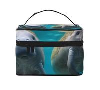 West Indian Manatees Printed Travel Makeup Bag Spacious Portable Cosmetic Organiser with Handle, Large Capacity Toiletry Bag, Gift for Women Girls