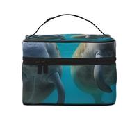 West Indian Manatees Printing Makeup Bag for Women Portable Travel Cosmetic Case Make Up Organizer Bag Beauty Box with Inner Pouch and Handle