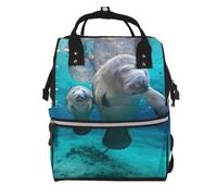 West Indian Manatees Prints Changing Bag Backpack Baby Diaper Bags for Mom Dad, Waterproof Nappy Rucksack Multifunctional Travel Bag
