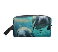 West Indian Manatees Prints Makeup Bags for Women Girls Large Capacity Zipper Cosmetic Bag Travel Toiletry Bag Organizer with Handle