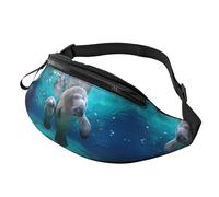 West Indian Manatees Waist Bag Bumbags for Men Women, Print Polyester Waist Pack for Travel Walking Sport with Adjustable Strap
