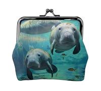 West Indian Sea Animals Printed Coin Purse for Women Cute PU Leather Coin Wallet Mini Coin Purse Pouch with Kiss-Lock