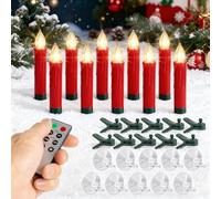 West Ivory 10 Pack LED Flameless Red Taper Clip On/Suction Cup Candles for Christmas Tree/Window Candles, 3.5" Flickering Warm White, Ornaments, Crown Wreath, Battery Operated, Remote/Timer