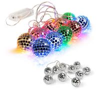 West Ivory 5.5 feet 10 Mixed Multi-Colors Mirror Disco Ball String Fairy Globe Light - Battery Powered Decorative Indoor Outdoor