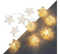 West Ivory 6 feet 10 LED String Fairy Light w/Metal Covered Stars Battery Powered Decorative Indoor Outdoor Warm White