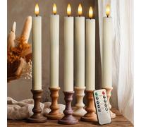 West Ivory 6 Pack, 10" LED Flameless Ivory Fluted Ribbed Grooved Taper Candles, Remote & 24h Timer Memory, On/Off Button, Dimmable, Flicker Mode, Battery Operated, Christmas Menorah Wedding
