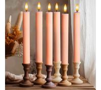 West Ivory 6 Pack, 10" LED Flameless Pink Peach Fluted Ribbed Grooved Taper Candles, Remote & 24h Timer Memory, On/Off Button, Dimmable, Flicker Mode, Battery Operated, Christmas Menorah Wedding