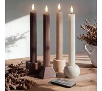 West Ivory Mocha Brown Coordinated Chocolatey 4 Pack, 10" Real Wax LED Flameless Fluted Ribbed Grooved Taper Candles, Remote & Timer Memory, On/Off Button, Dimmable, Battery Operated, Menorah Wedding