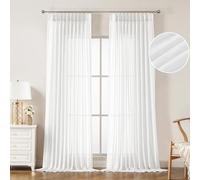 WEST LAKE 102 Inches Long Bright White French Pleated Sheer Curtains for Living Room Bedroom,Farmhouse Soft Back Tab Drapes for Track System,Lightweight Window Treatment,Custom Multi Size,58"Wx102"Lx2
