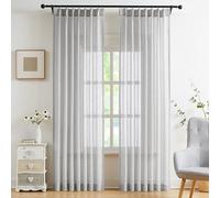 WEST LAKE 102 Inches Silver Gray Pinch Pleated Sheer Curtain Panels for Living Room Bedroom,Farmhosue Linen Textured Drapes with Back Tabs Hooks,Light Filtering Window Treatment,40" Wx102 Lx2