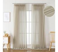 WEST LAKE 120 Inches Long Plaza Taupe Pinch Pleated Sheer Curtains for Bedroom Living Room Sliding Patio Door,Farmhouse Khaki French Pleat Drapes,Back Tab Window Treatment,Custom Sizes,58" Wx120 Lx2