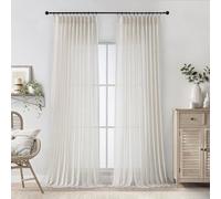 WEST LAKE 90 Inches Long Natural Pinch Pleated Sheer Curtains,French Pleat Linen Blend Drapes for Living Room Bedroom Patio,Farmhouse Window Treatment with Back Tabs Hooks for Track,60"Wx90"L,2 Panels