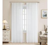 WEST LAKE Extra Long White Pinch Pleat Sheer Curtain Panels 108 Inches,Farmhouse Linen Textured Living Room Bedroom Drapes,Modern Lightweight Window Treatment for Patio,Back Tab Hooks,40" Wx108 Lx2