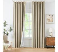 WEST LAKE Oatmeal Tan Bailey Pinch Pleated Blackout Curtains 90 Inches Length,Linen Textured 100 Room Darkening Drapes with Back Tabs,Farmhouse Window Treatment for Bedroom Living Room,40" Wx90 Lx2