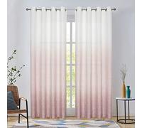 WEST LAKE Pink Ombre Linen Curtains for Bedroom 63 Inches Cream White and Pink Gradient Drape for Lover Valentines Living Room Kids Room Window Treatments Semi Voile Dust Rose Grommet Top 50"Wx63"Lx2