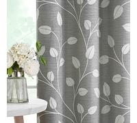 WEST LAKE Soft Gray Light Filtering Curtain Panels 63 Inches with Embroidery Leaf Jacquard Pattern Grommet Heavy Linen Textured Drapes Botanical Modern Window Treatment for Living Room,50" Wx63 Lx2