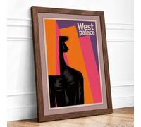 West Palace Giraffe Mid Century Framed Wall Art Print A4 Walnut