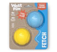 WEST PAW Boundr Ball Dog Fetch Toy - Bouncing Toys for Dogs, Fetch, Catch, Chewing, Play - Floatable, Recyclable Balls - Small Aqua Blue/Dandelion Yellow 2-Pack