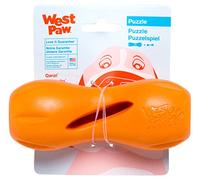 WEST PAW Zogoflex Qwizl Dog Puzzle Treat Toy ? Interactive Chew Toy for Dogs ? Brightly-Coloured Dog Enrichment Toy for Aggressive Chewers, Fetch, Catch, (Tangerine, Small)