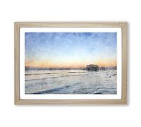 West Pier at Brighton Beach Vol.1 Painting Framed Print | A2 Oak Framed Wall Art | Ready to Hang | Modern Beach Picture | Living Room Bedroom Lounge Office