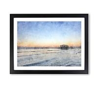 West Pier At Brighton Beach Vol.1 Painting Modern Art Framed Print | A2 Black Framed Wall Art | Ready to Hang | Modern Beach Picture | Living Room Bedroom Lounge Office