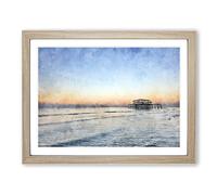 West Pier At Brighton Beach Vol.1 Painting Modern Art Framed Print | A3 Oak Framed Wall Art | Ready to Hang | Modern Beach Picture | Living Room Bedroom Lounge Office