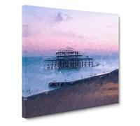 West Pier Brighton Beach Canvas Print | Gallery Wrapped 30mm Frame Wall Art | 20x20 inches | Ready to Hang | Coastal Seascape Picture | Living Room Bedroom Lounge Office