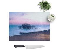 West Pier Brighton Beach in Abstract Toughened Glass Chopping Board Kitchen Worktop Saver Non-Slip, 39 x 28.5 cm