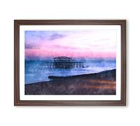 West Pier Brighton Beach Painting Modern Art Framed Print | A2 Walnut Framed Wall Art | Ready to Hang | Modern Beach Picture | Living Room Bedroom Lounge Office