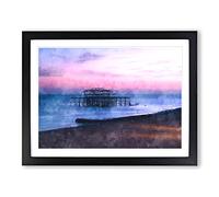 West Pier Brighton Beach Painting Modern Art Framed Print | A4 Black Framed Wall Art | Ready to Hang | Modern Beach Picture | Living Room Bedroom Lounge Office