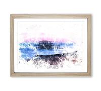 West Pier Brighton Beach Watercolour Modern Framed Print | A3 Oak Framed Wall Art | Ready to Hang | Modern Beach Picture | Living Room Bedroom Lounge Office