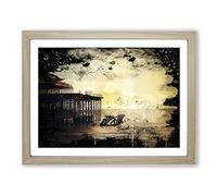 West Pier Brighton Seascape Modern CB Framed Wall Art Print, Ready to Hang Picture for Living Room Bedroom Home Office Décor, Oak A2 (64 x 46 cm)