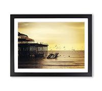 West Pier Brighton Seascape Modern Framed Wall Art Print, Ready to Hang Picture for Living Room Bedroom Home Office Décor, Black A4 (34 x 25 cm)