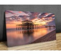 West Pier Brighton Sunset Canvas Wall Art Coastal Sea Landscape Picture Print, 40x20in 101x50cm