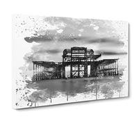 West Pier Brighton V3 Modern Canvas Wall Art Print Ready to Hang, Framed Picture for Living Room Bedroom Home Office Décor, 30x20 Inch (76x50 cm)
