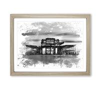 West Pier Brighton V3 Modern Framed Print | A2 Oak Framed Wall Art | Ready to Hang | Modern Nature Picture | Living Room Bedroom Lounge Office
