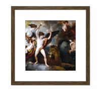 West Power Love Three Elements Painting 8X8 Inch Square Wooden Framed Wall Art Print Picture with Mount Artery8 Brown One Size