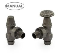 West Radiators Abbey Radiator Valve And Lock-Shield - Light Pewter (Angled Manual)