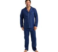 West Ridge Men’s Bardsey Classic Woven Piped Pyjama Set - Comfy Easy-care Button Down Top & PJ Pants With Fly, Navy, M
