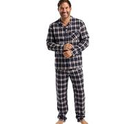 West Ridge Men’s Hebden Classic Brushed Cotton Piped Pyjama Set - Soft & Cosy Button Down Top & PJ Pants With Fly, Check, M