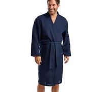 West Ridge Men's Helmsley Soft Cotton Waffle Classic Spa Robe - Light & Absorbent Pure Cotton Waffle Bathrobe With Pockets, Navy, L