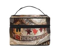 West Rodeo Hat Printing Makeup Bag for Women Portable Travel Cosmetic Case Make Up Organizer Bag Beauty Box with Inner Pouch and Handle