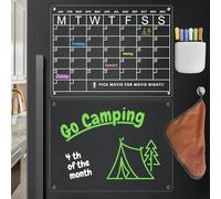 West Sage Acrylic Magnetic Monthly and Weekly Fridge Planner Calendar with 6 Dry Erase Pens, Transparent Memo Mate Fridge Board, Clear Meal Planner for Refrigerator (Monthly and Memo)