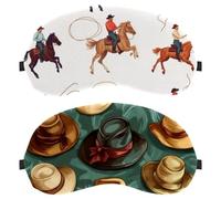 West Style Cowboy Hats Pattern Green Background 2-Pack Light-Blocking, Soft, Breathable Sleeping Masks Blindfold Sleep Masks