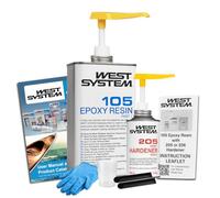 WEST SYSTEM Epoxy Resin & Hardener Starter Pack - 105/205 Pack - Marine Grade Epoxy for Wood, Metal & Fibreglass, Suitable for Outdoor Use, Furniture & DIY - Ideal for Polyester Surfaces & Gap Filling