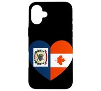 West VA and Canada Flags: Heart Shaped Unity Case for iPhone 16 Plus